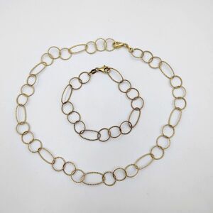 Sterling Silver 925 Vermeil Textured Oval & Round Link Necklace Chain & Bracelet
